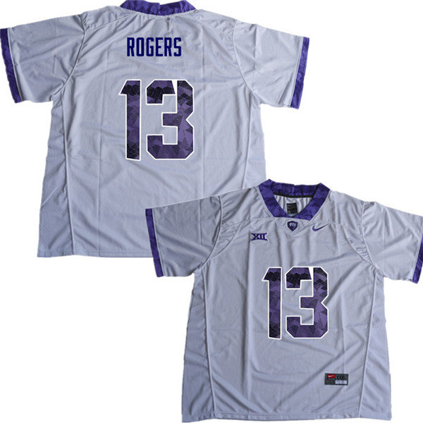 Men #13 Justin Rogers TCU Horned Frogs College Football Jerseys Sale-White